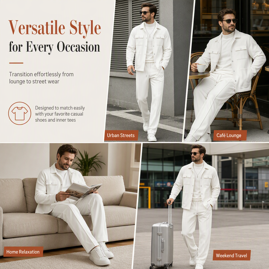 ✨Men's Casual Waffle Knit Jacket and Pants Set