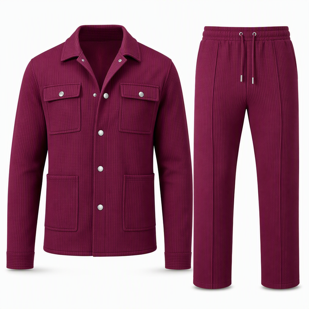 ✨Men's Casual Waffle Knit Jacket and Pants Set
