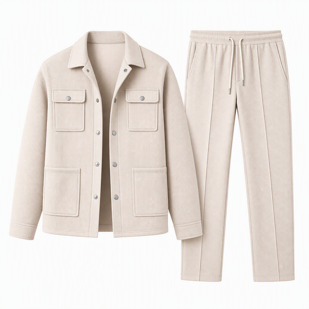 ✨Men's Casual Waffle Knit Jacket and Pants Set