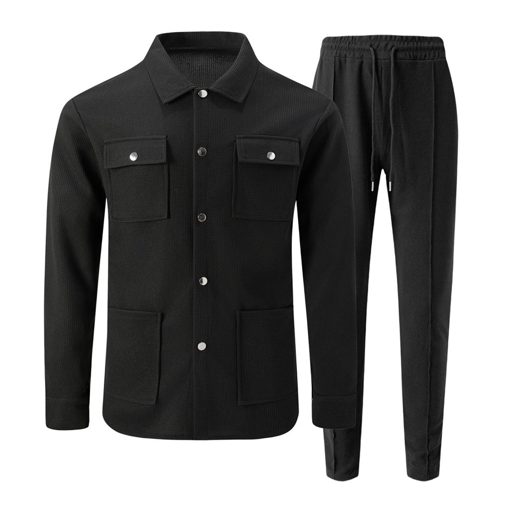 ✨Men's Casual Waffle Knit Jacket and Pants Set