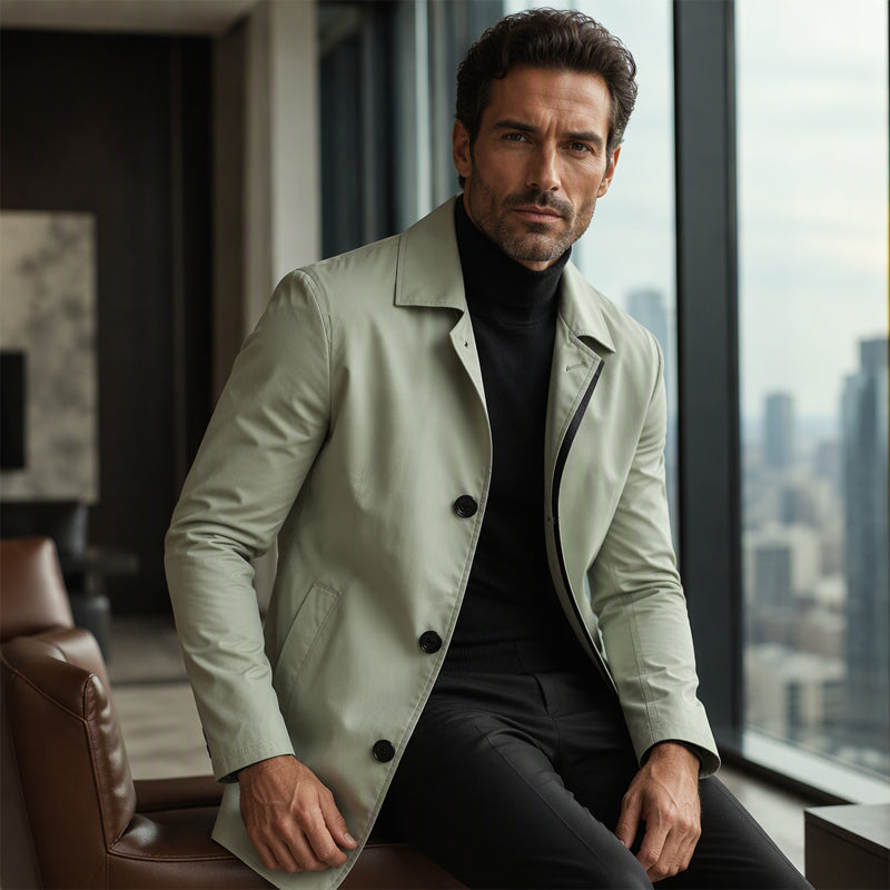 🍂 Men's Minimalist Single-Breasted Mid-Length Coat