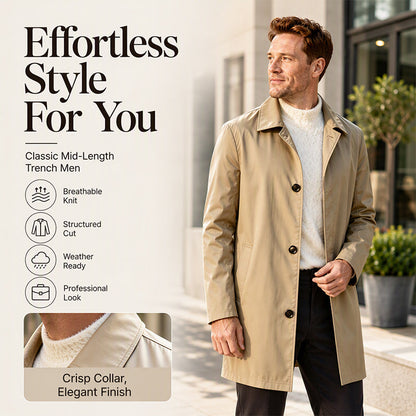 🍂 Men's Minimalist Single-Breasted Mid-Length Coat