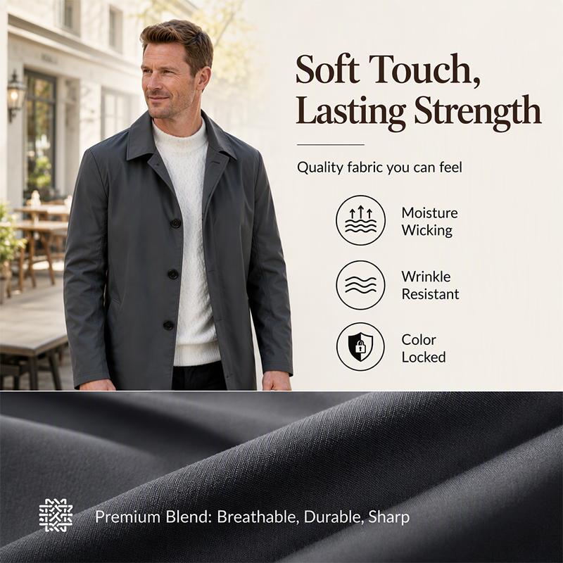 🍂 Men's Minimalist Single-Breasted Mid-Length Coat
