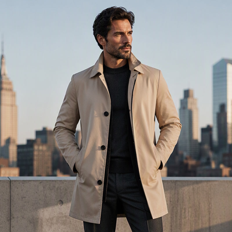 🍂 Men's Minimalist Single-Breasted Mid-Length Coat