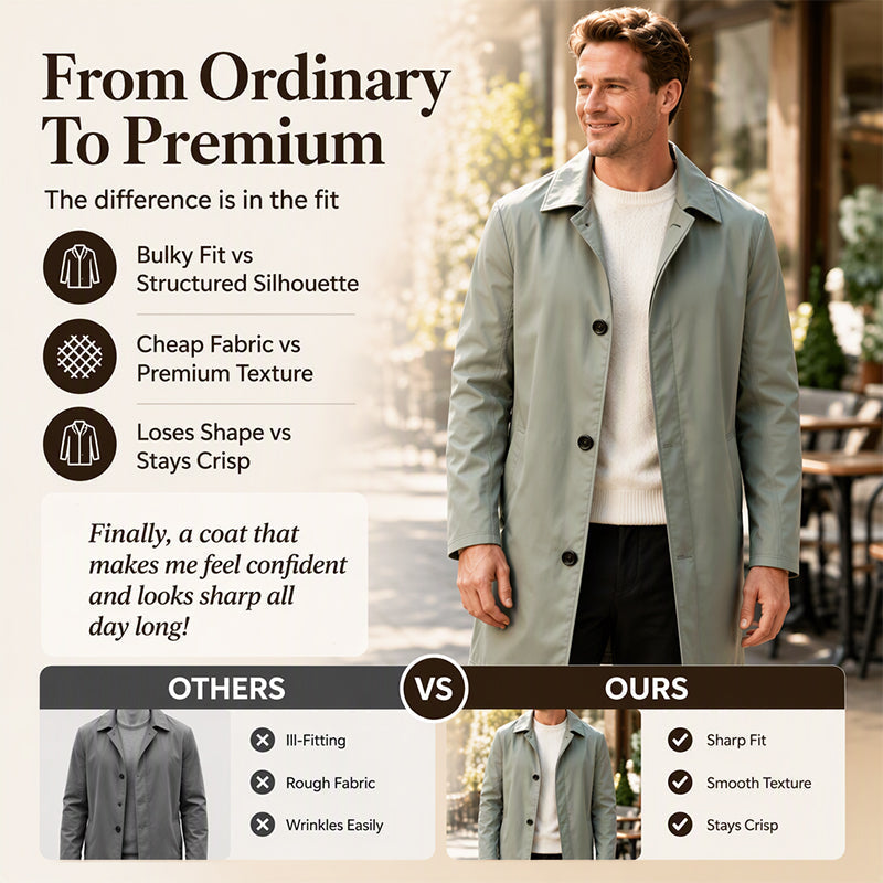 🍂 Men's Minimalist Single-Breasted Mid-Length Coat