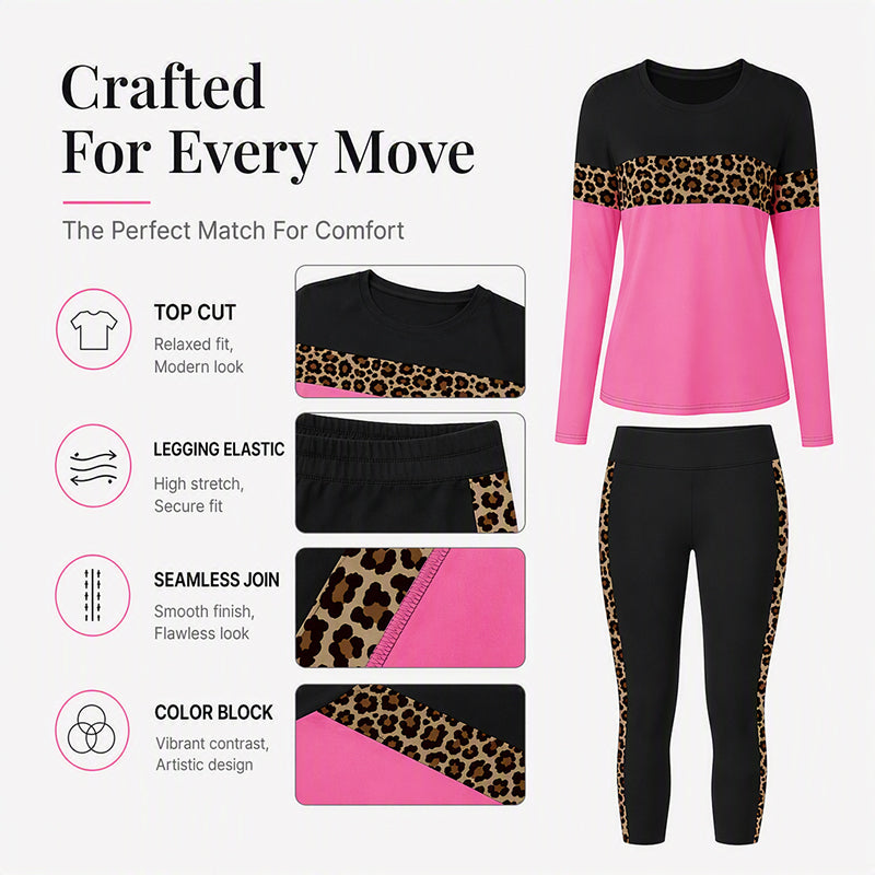 Women's Casual Leopard Print 2-Piece Set – Trendy, Comfortable, Effortless Everyday Style