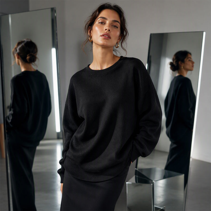💖Women's Waffle Knit Loose‑Fit Sweatshirt