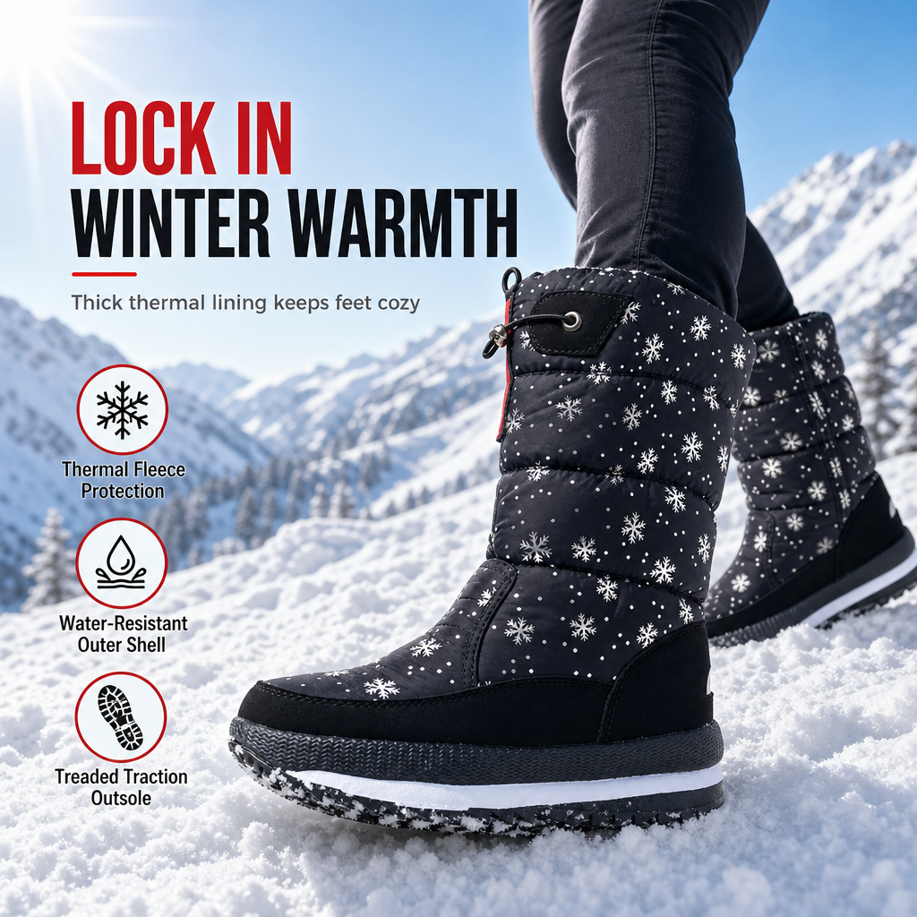 Women's High‑Top Winter Snow Boots, Waterproof Non‑Slip Tall Boots with Thick Plush Lining & Thick Sole for Outdoor Snowy Days👢