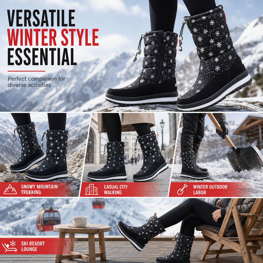 Women's High‑Top Winter Snow Boots, Waterproof Non‑Slip Tall Boots with Thick Plush Lining & Thick Sole for Outdoor Snowy Days👢