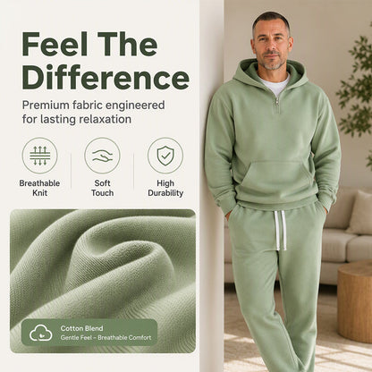 ❄️ Men's Casual Half-Zip Hoodie & Wide-Leg Pants Set | Effortless Matching & Everyday Comfort ✨
