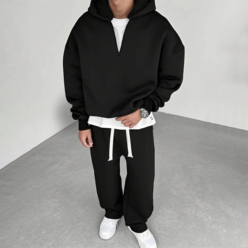 ❄️ Men's Casual Half-Zip Hoodie & Wide-Leg Pants Set | Effortless Matching & Everyday Comfort ✨