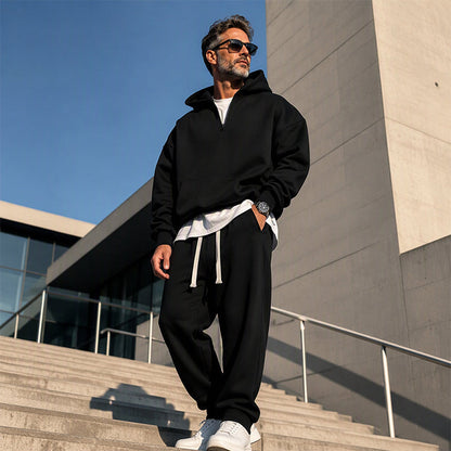 ❄️ Men's Casual Half-Zip Hoodie & Wide-Leg Pants Set | Effortless Matching & Everyday Comfort ✨
