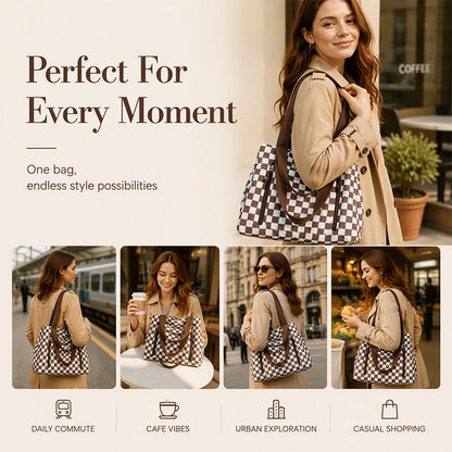 👜 Casual Large Capacity Checkerboard Tote Bag