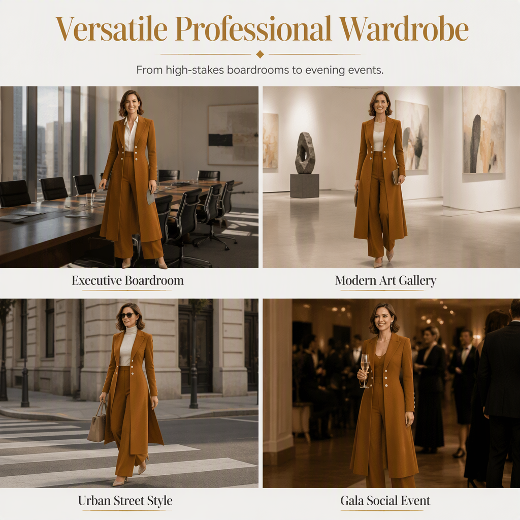 ⏰  💖Black Friday Mega Deal – 50% off!💖✨Women's Elegant Autumn 2 Piece Outfit Set with Retro Long Sleeve Coat and Simple Trousers