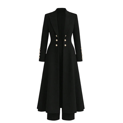 ⏰  💖Black Friday Mega Deal – 50% off!💖✨Women's Elegant Autumn 2 Piece Outfit Set with Retro Long Sleeve Coat and Simple Trousers