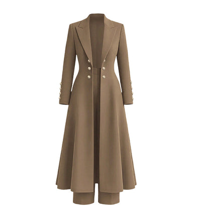 ⏰  💖Black Friday Mega Deal – 50% off!💖✨Women's Elegant Autumn 2 Piece Outfit Set with Retro Long Sleeve Coat and Simple Trousers