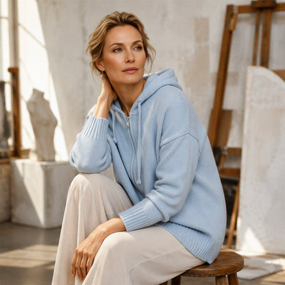 Women's Loose Zip-Up Hooded Knit Cardigan