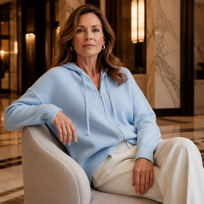 Women's Loose Zip-Up Hooded Knit Cardigan