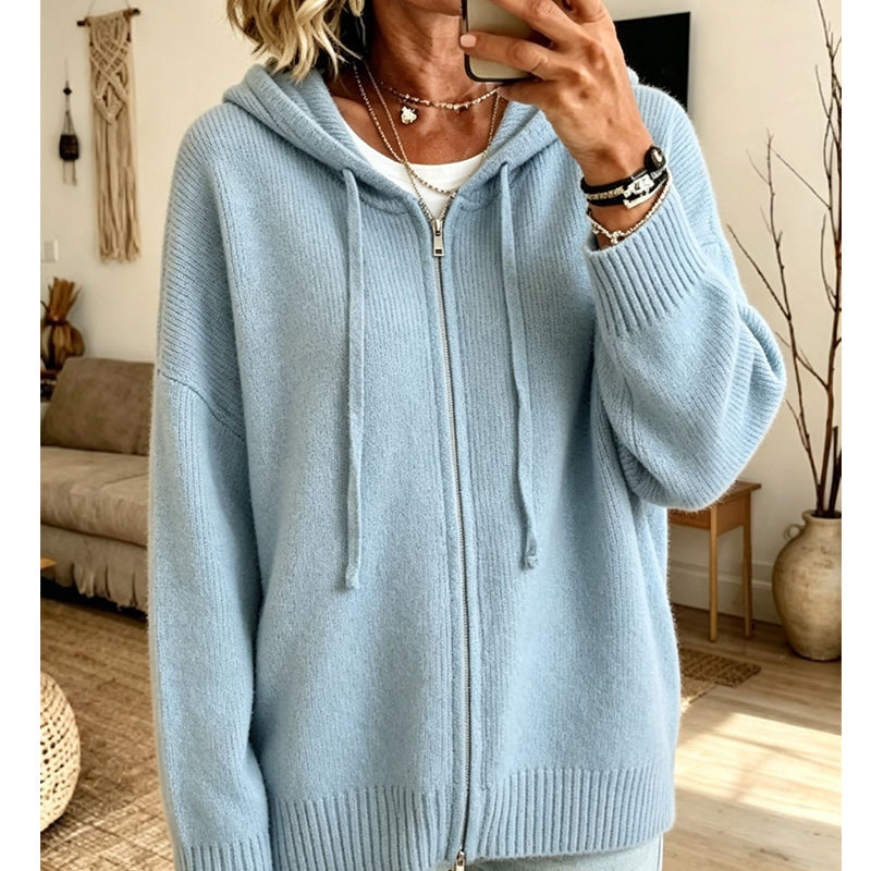 Women's Loose Zip-Up Hooded Knit Cardigan