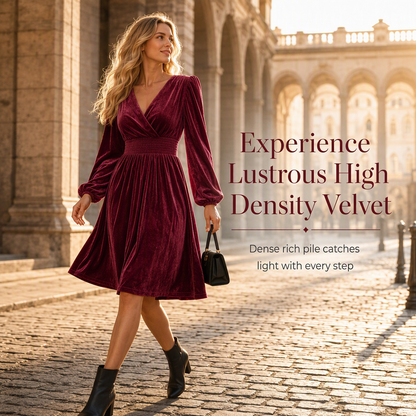 Women's Solid Color Velvet V Neck Long Sleeve Maxi Dress