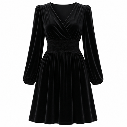 Women's Solid Color Velvet V Neck Long Sleeve Maxi Dress