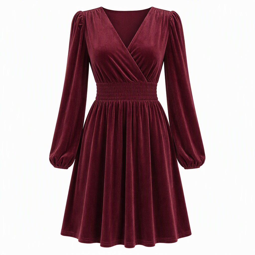 Women's Solid Color Velvet V Neck Long Sleeve Maxi Dress