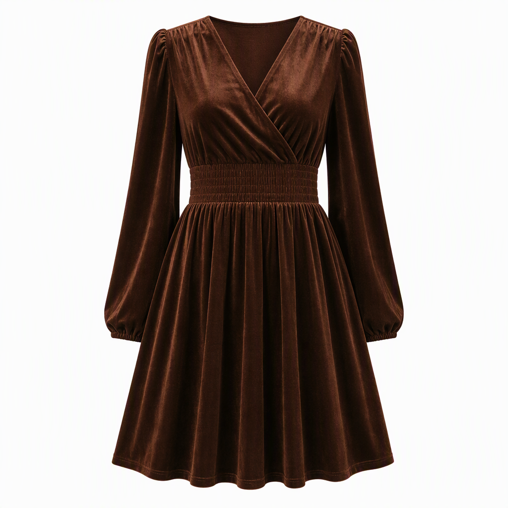 Women's Solid Color Velvet V Neck Long Sleeve Maxi Dress