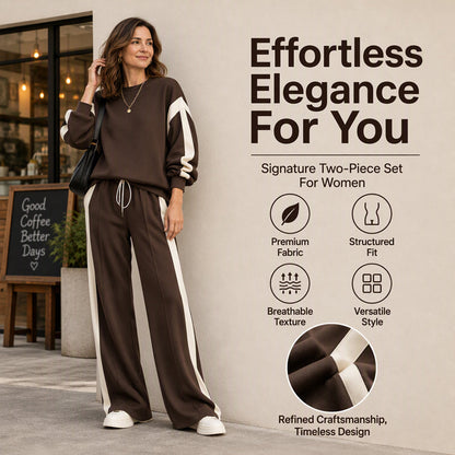 Women's Crewneck Sweatshirt & Wide-Leg Pants Set
