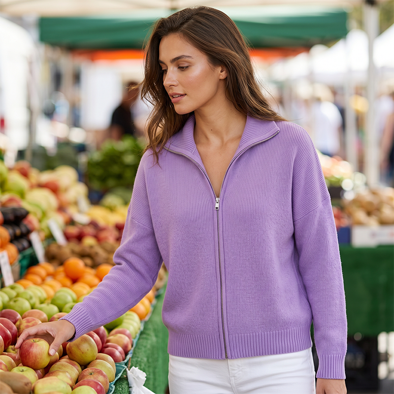 Women's Ribbed Knit Zip-Up Cardigan