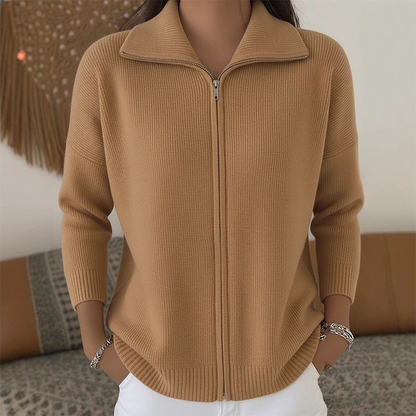 Women's Ribbed Knit Zip-Up Cardigan