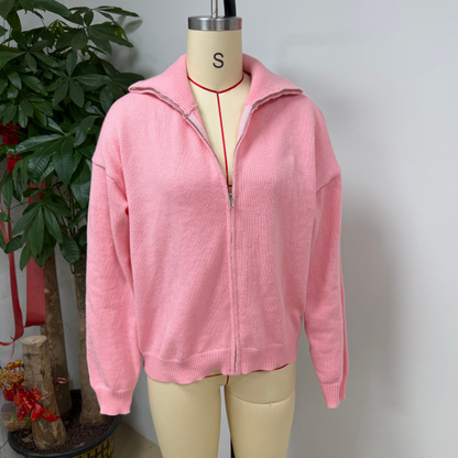 Women's Ribbed Knit Zip-Up Cardigan