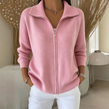 Women's Ribbed Knit Zip-Up Cardigan