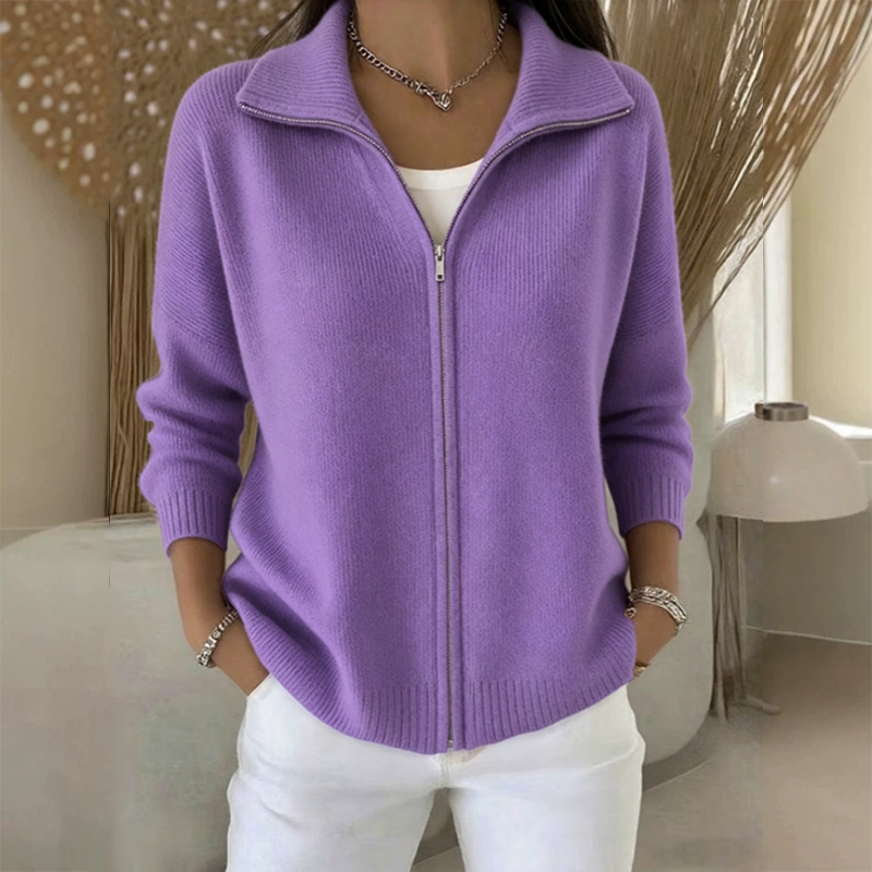 Women's Ribbed Knit Zip-Up Cardigan