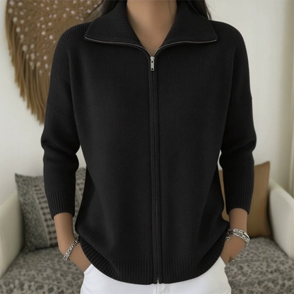 Women's Ribbed Knit Zip-Up Cardigan