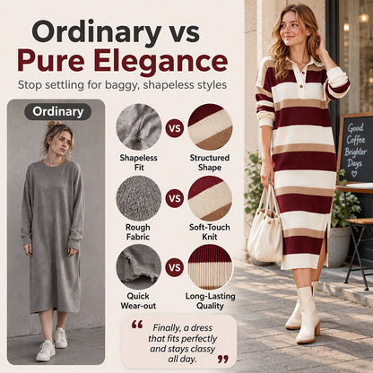 💖Women's Striped Collared Knit Sweater Dress