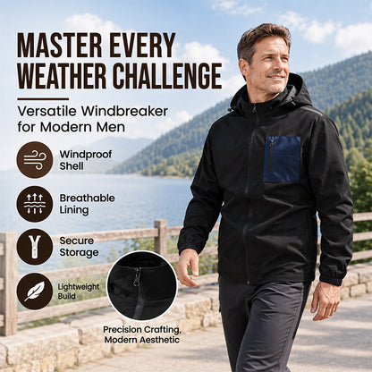 Men's Outdoor Windbreaker Jacket with Detachable Hood