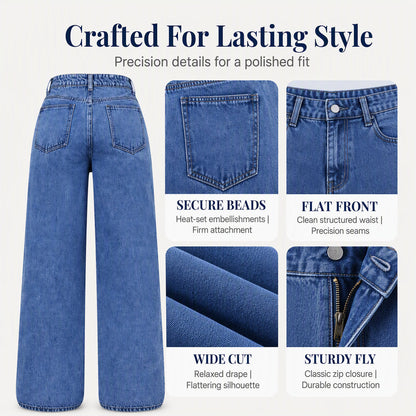 Women's Pearl Embellished Wide-Leg Jeans