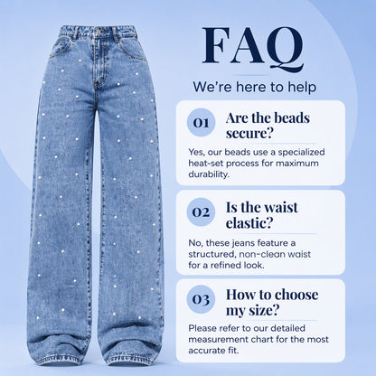 Women's Pearl Embellished Wide-Leg Jeans