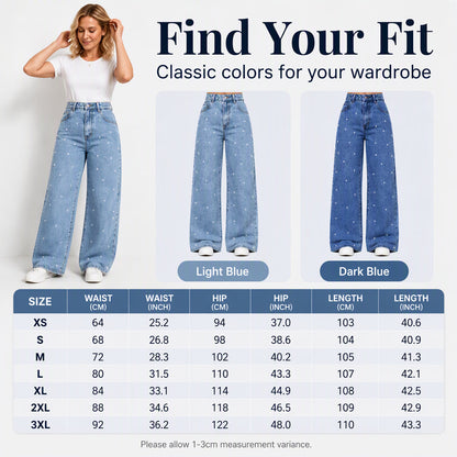 Women's Pearl Embellished Wide-Leg Jeans