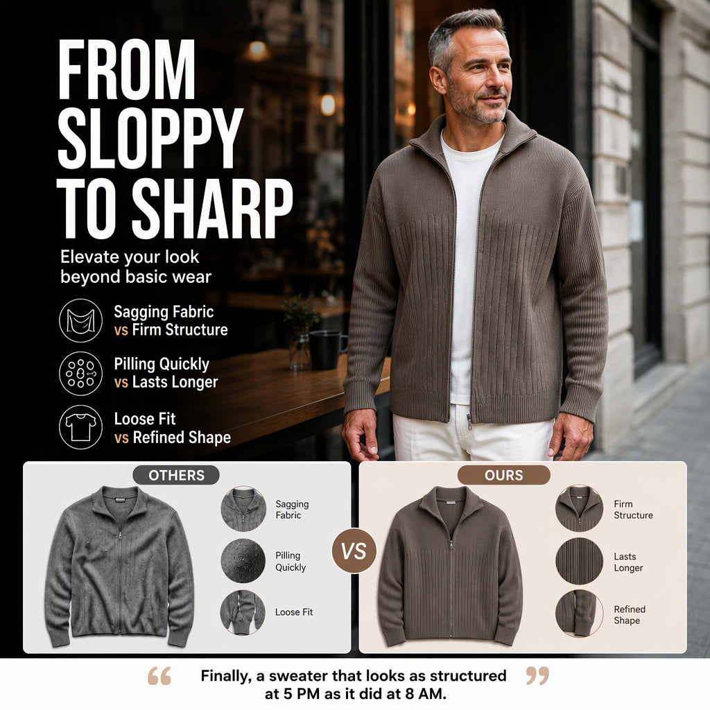 Men's Full-Zip Ribbed Knit Cardigan Sweater