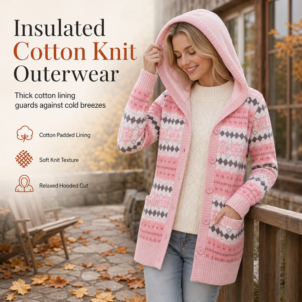 Women's Mid-Length Hooded Knit with Cotton Lining