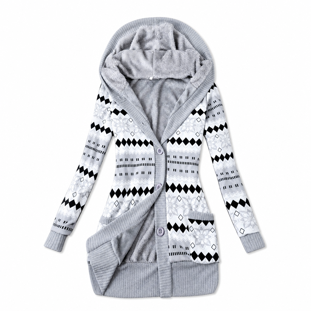 Women's Mid-Length Hooded Knit with Cotton Lining