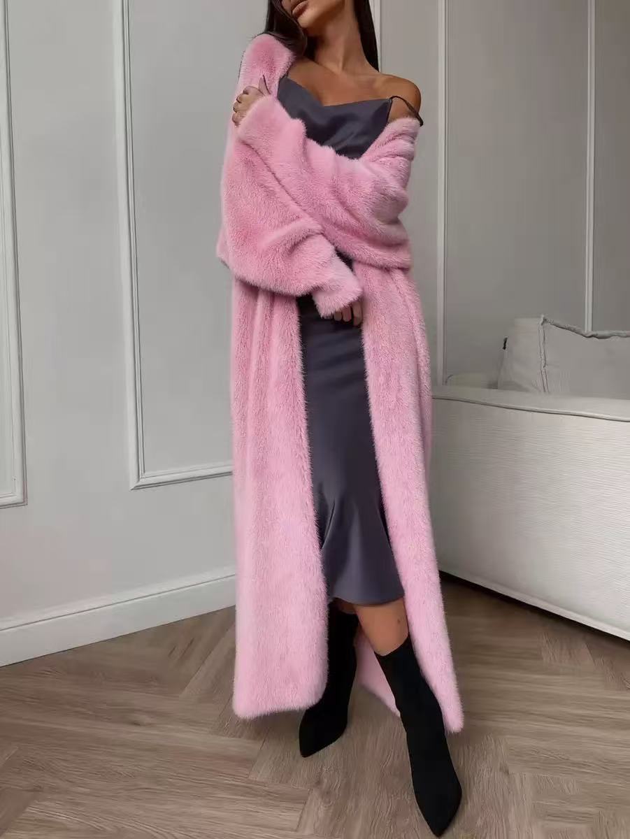 💖 🧸Women's Faux Mink Fleece Long Cardigan Sweater Fluffy Oversized Knit Coat for Autumn and Winter