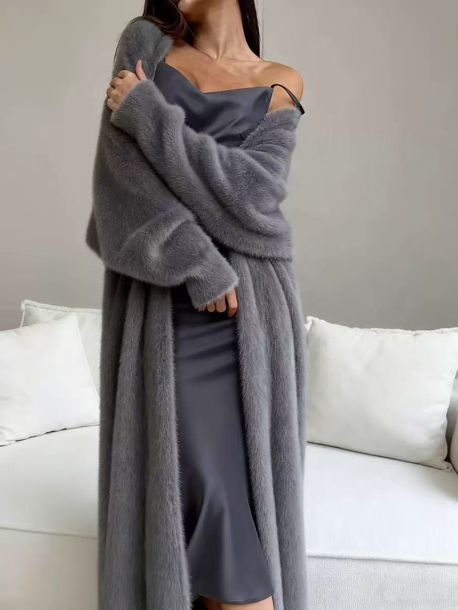 💖 🧸Women's Faux Mink Fleece Long Cardigan Sweater Fluffy Oversized Knit Coat for Autumn and Winter