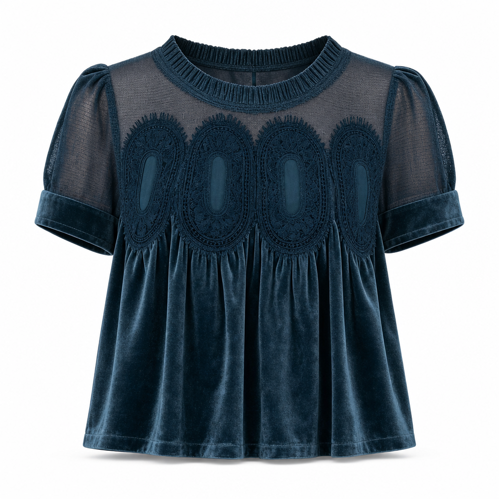 Women's Solid Short Sleeve Top with Ruffle Collar