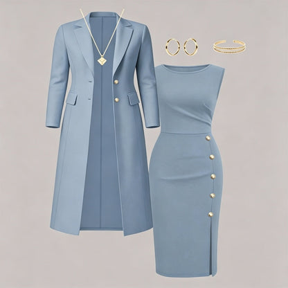 Women's Elegant Long Blazer & Sleeveless Dress Set