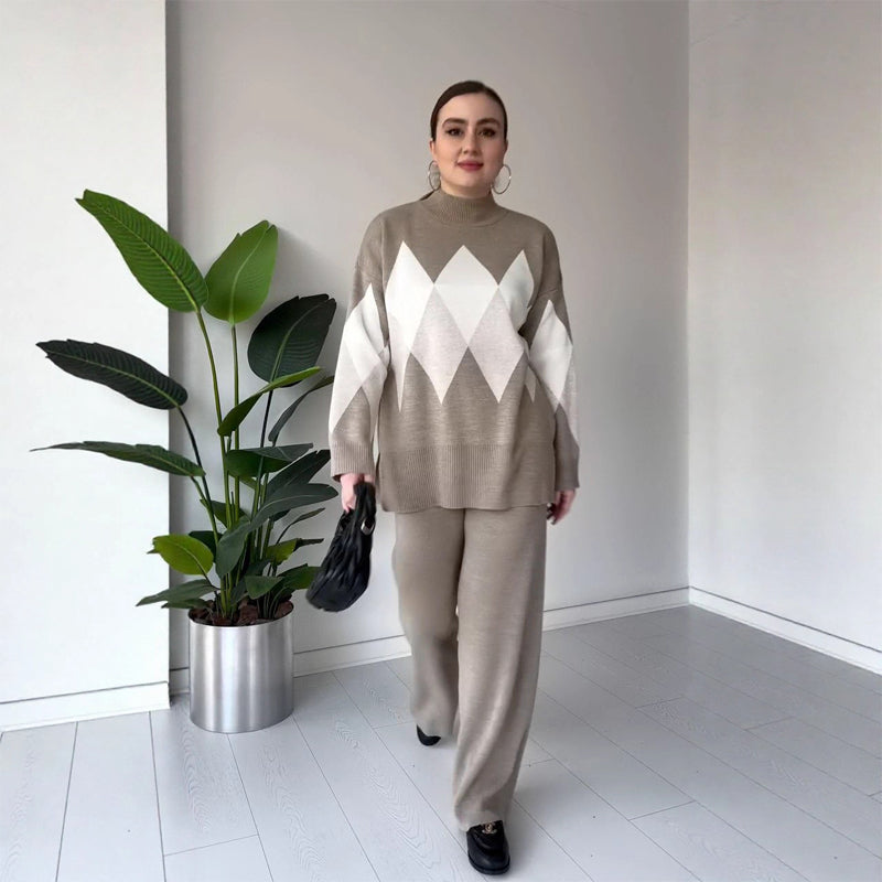 Women's Argyle Mock-Neck Sweater & Pants 2-Piece Set