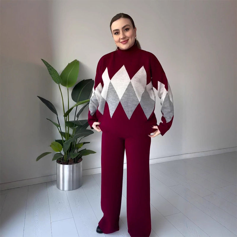 Women's Argyle Mock-Neck Sweater & Pants 2-Piece Set