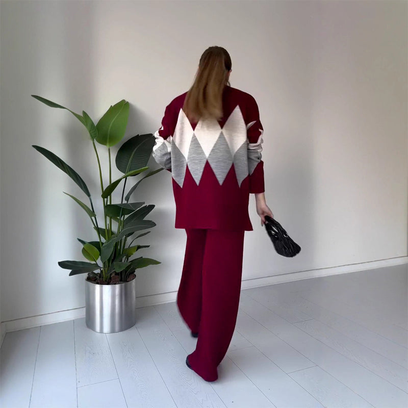 Women's Argyle Mock-Neck Sweater & Pants 2-Piece Set
