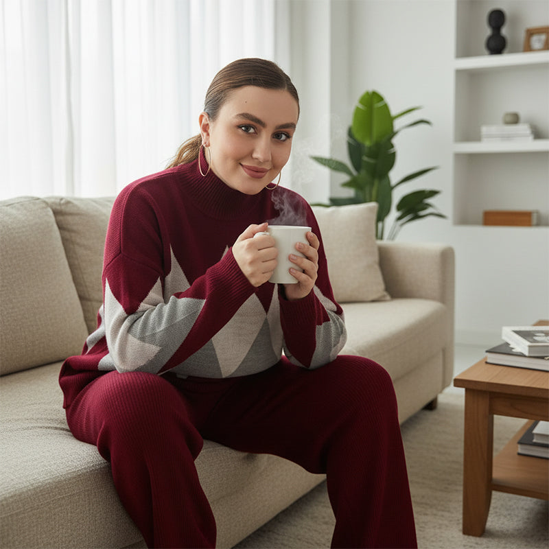 Women's Argyle Mock-Neck Sweater & Pants 2-Piece Set